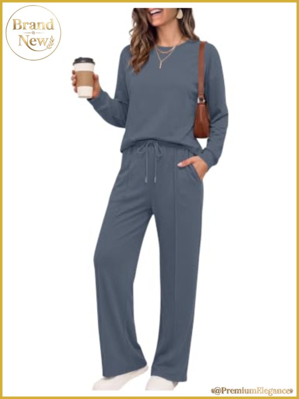 Women's 2 Piece Sweatsuit Set Long Sleeve Pullover Wide Leg Pants